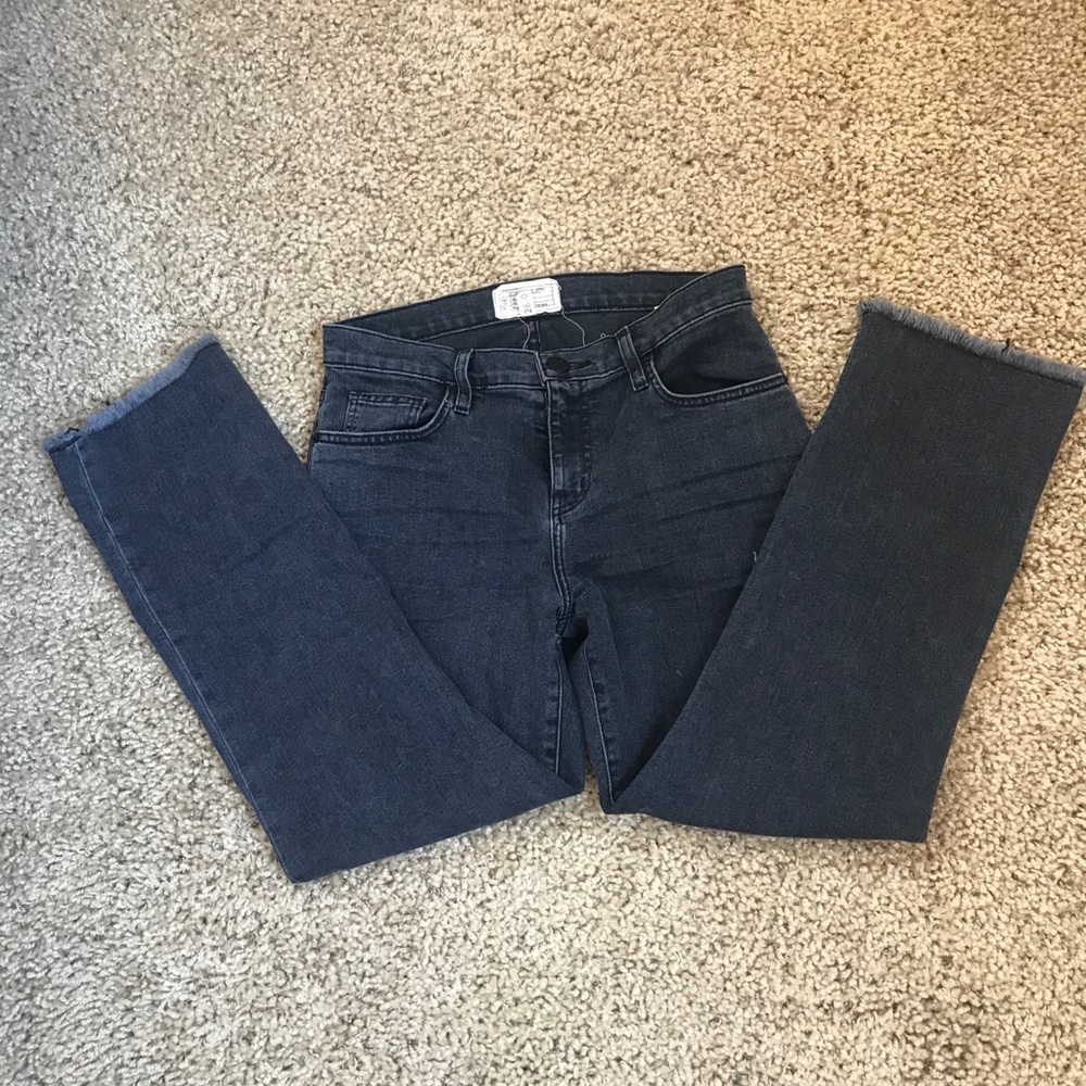 Current/Elliott frayed hem, cropped kick jean.